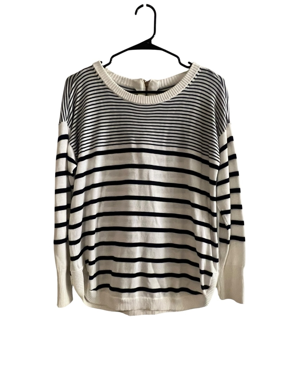 Crown & Ivy Navy and White Striped Petite Sweater